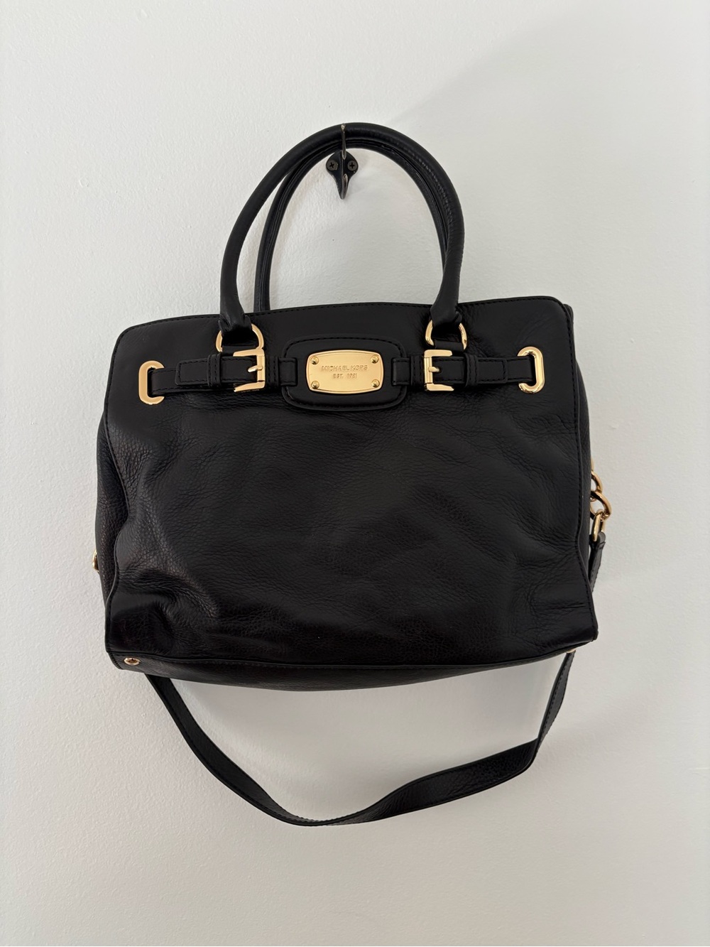 Michael Kors large black leather satchel with gold hardware